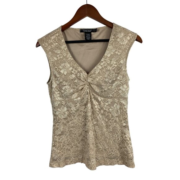 Rampage Womens Beige Lace Sleeveless Top M - Picture 1 of 4